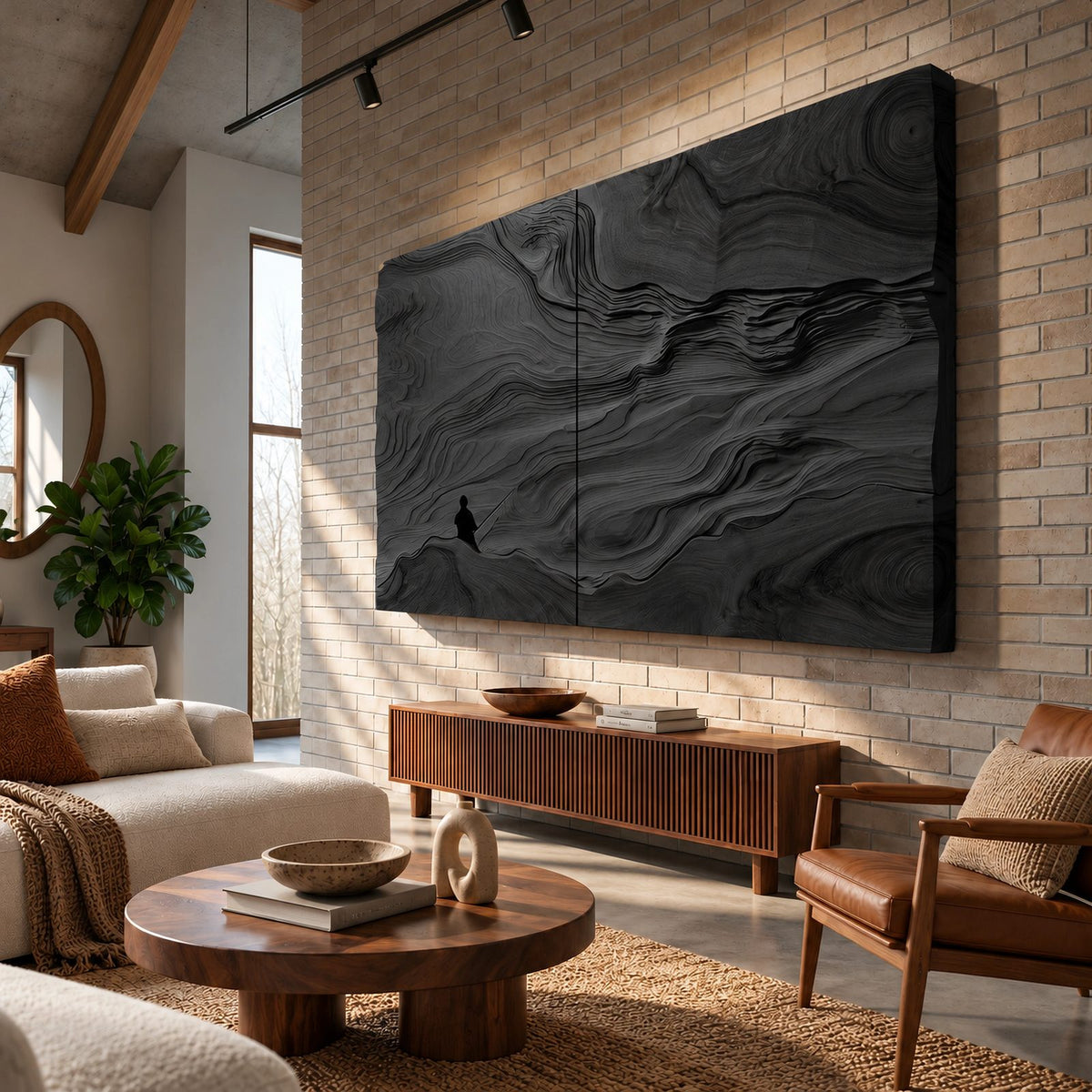 Artisan Wood Wall Art With Sculpted Dune Relief For Living Room