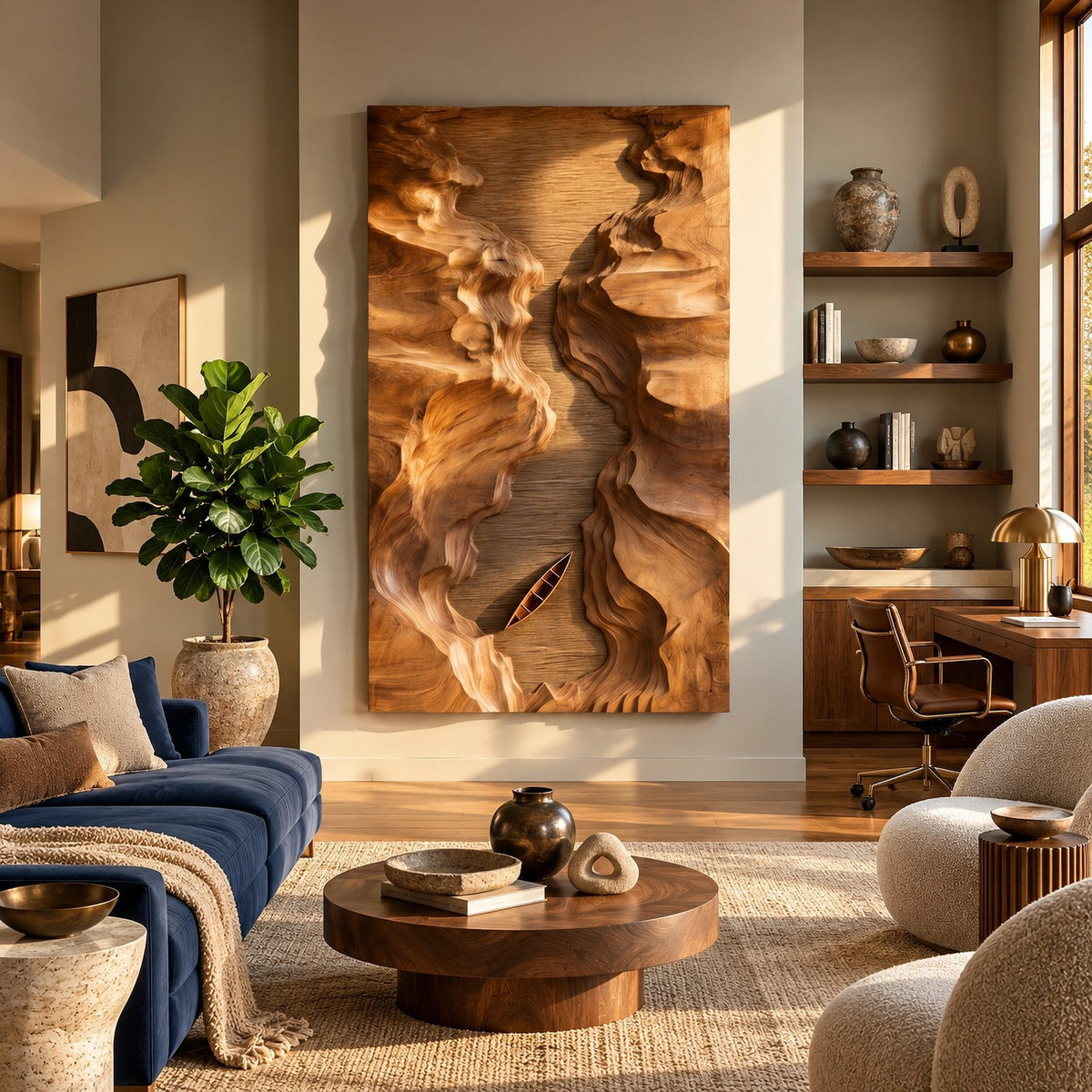 Abstract Wood Wall Art With Deep Canyon Relief For Home Office