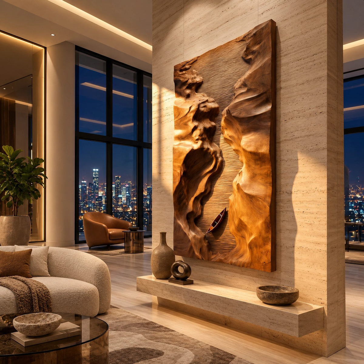 Abstract Wood Wall Art With Deep Canyon Relief For Home Office