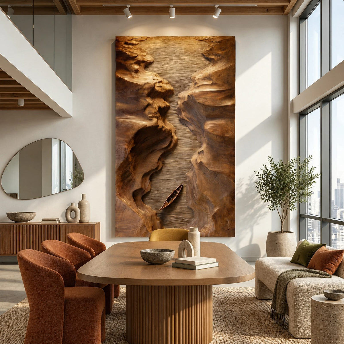Abstract Wood Wall Art With Deep Canyon Relief For Home Office