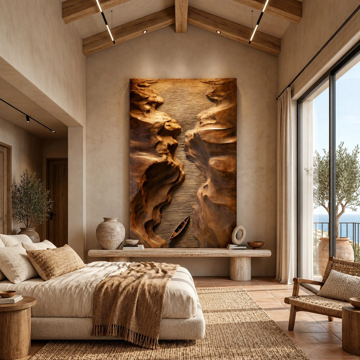 Abstract Wood Wall Art With Deep Canyon Relief For Home Office