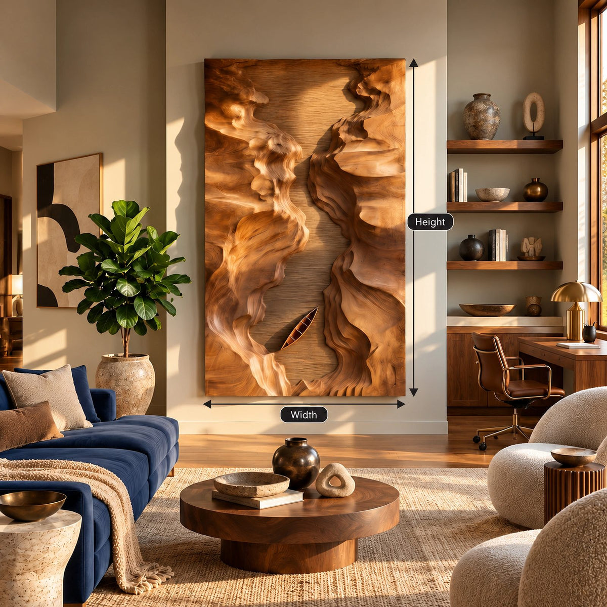 Abstract Wood Wall Art With Deep Canyon Relief For Home Office