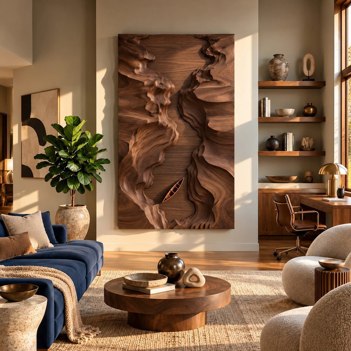 Abstract Wood Wall Art With Deep Canyon Relief For Home Office