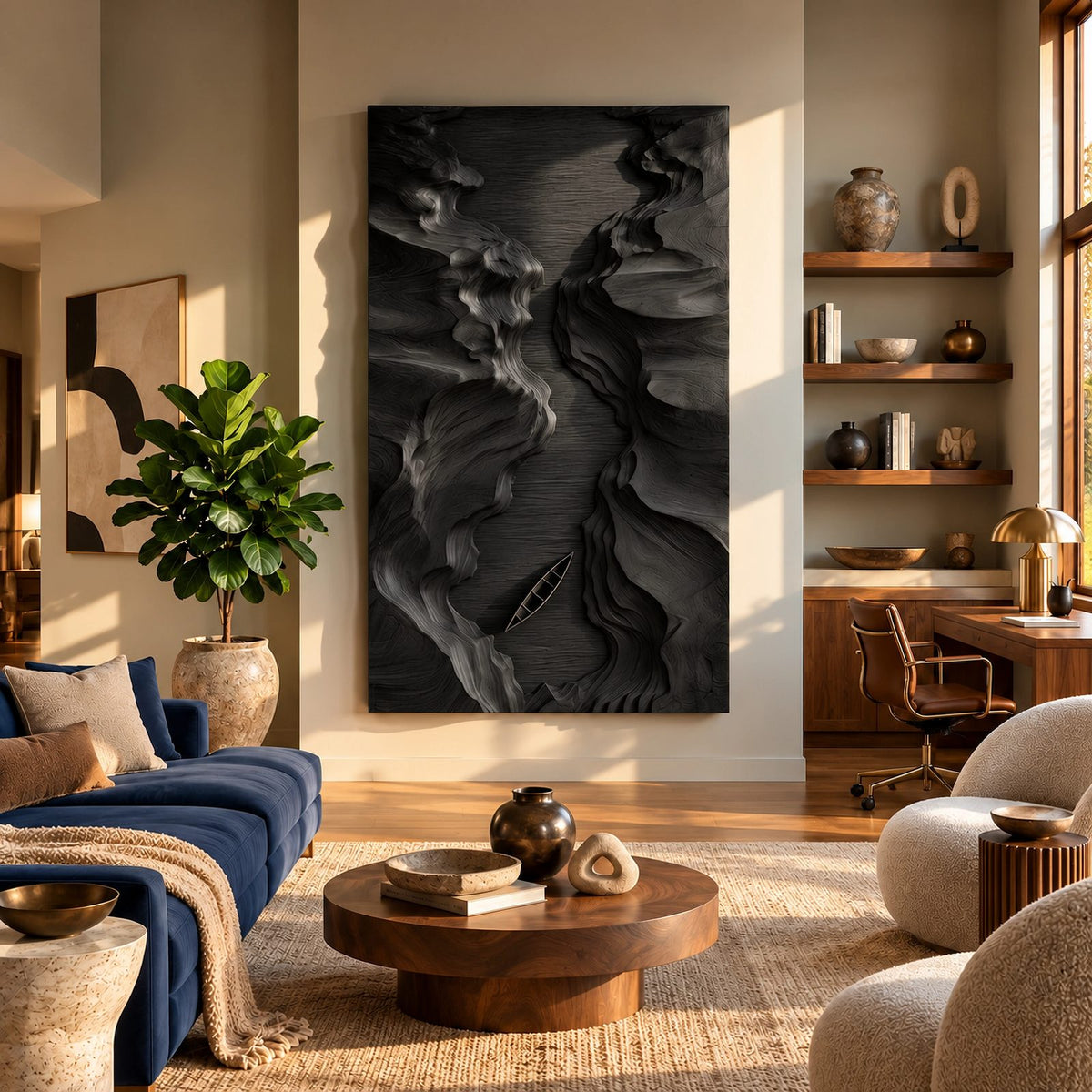 Abstract Wood Wall Art With Deep Canyon Relief For Home Office