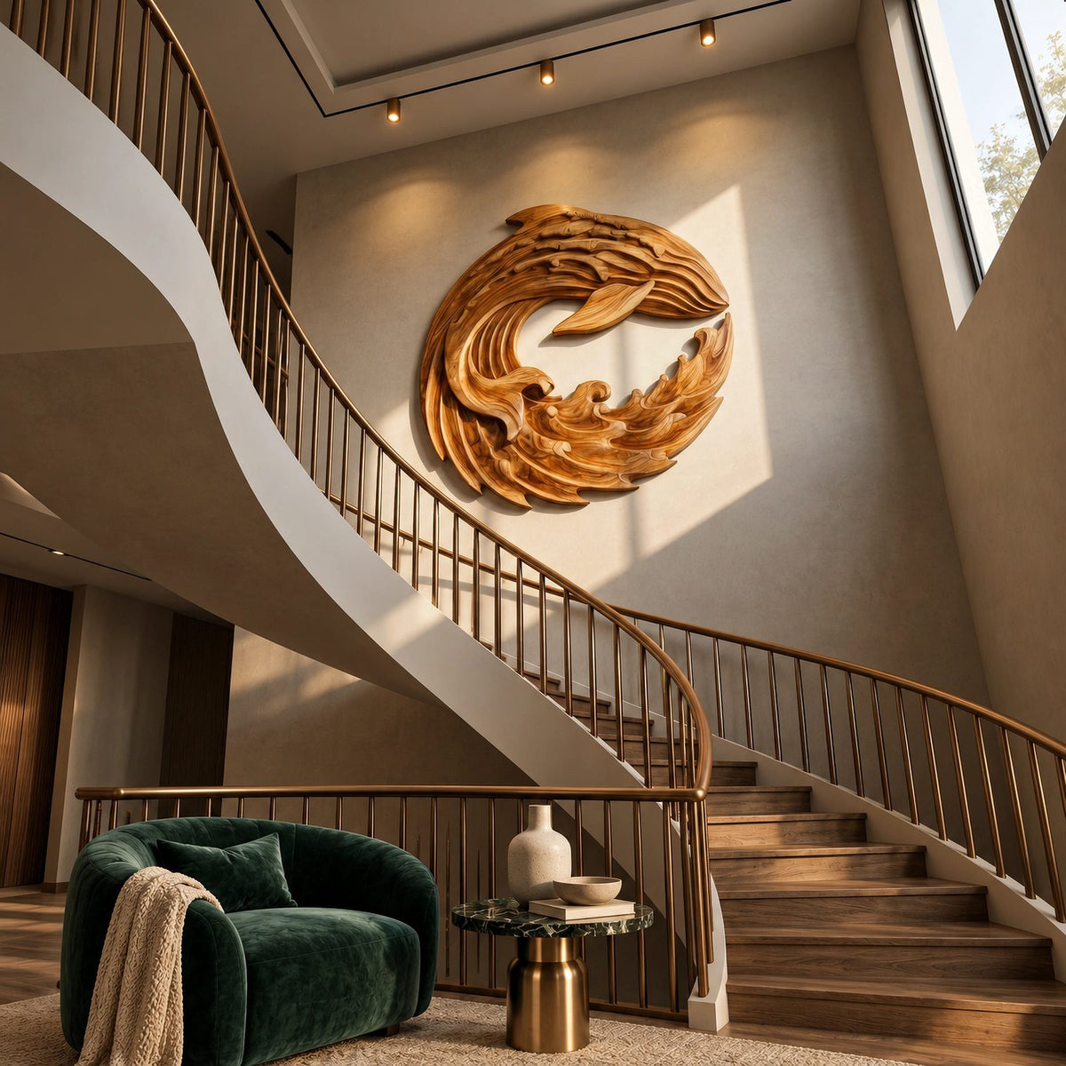 Contemporary Wood Wall Art With Spiraling Wave Form For Living Room