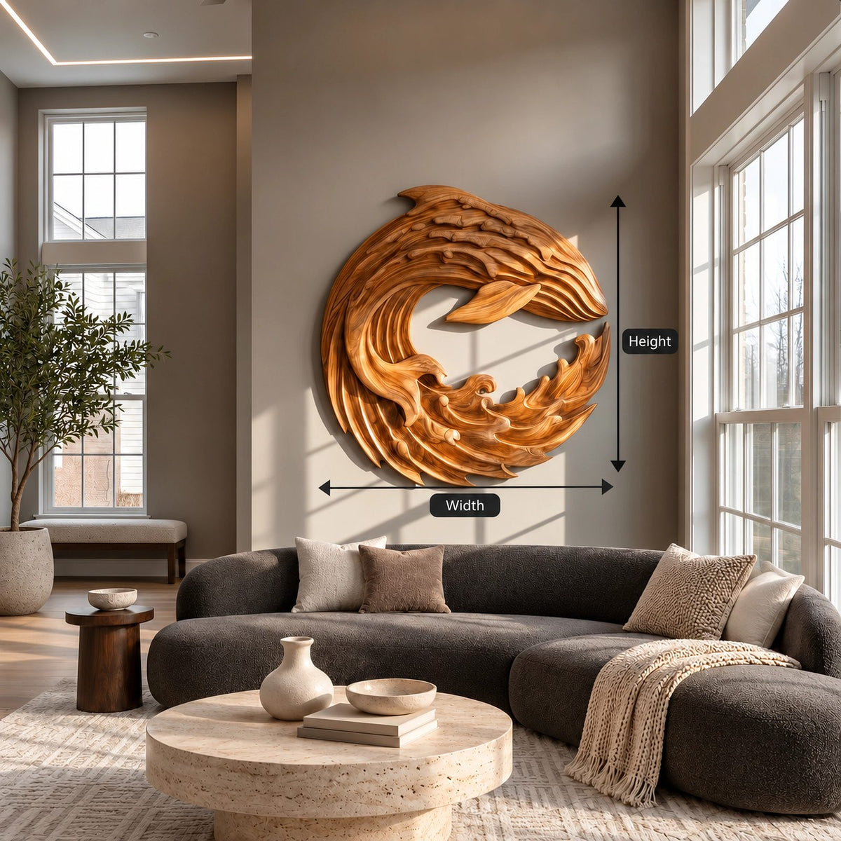 Contemporary Wood Wall Art With Spiraling Wave Form For Living Room