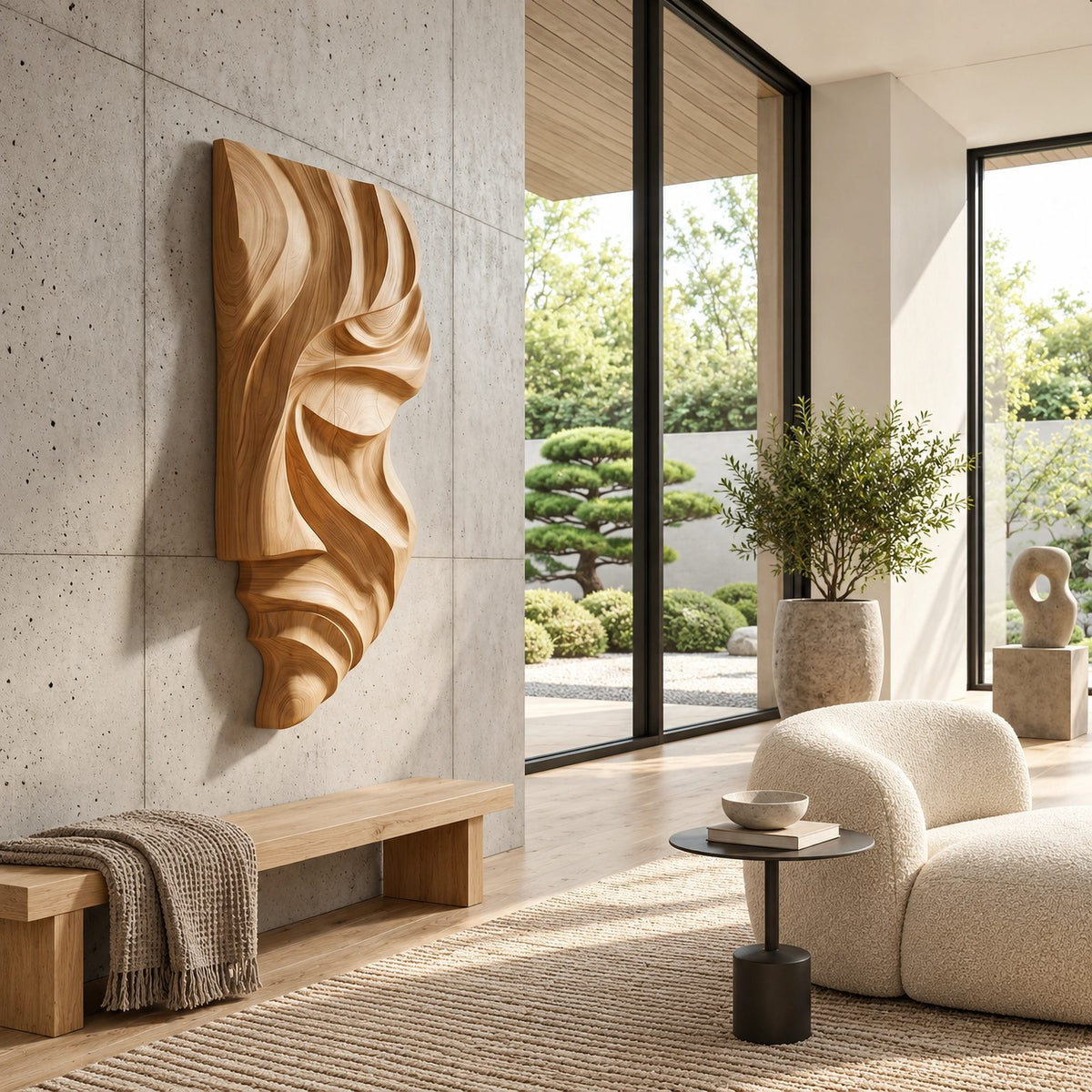 Sculptural Wood Wall Art With Carved Face Profile For Entryway