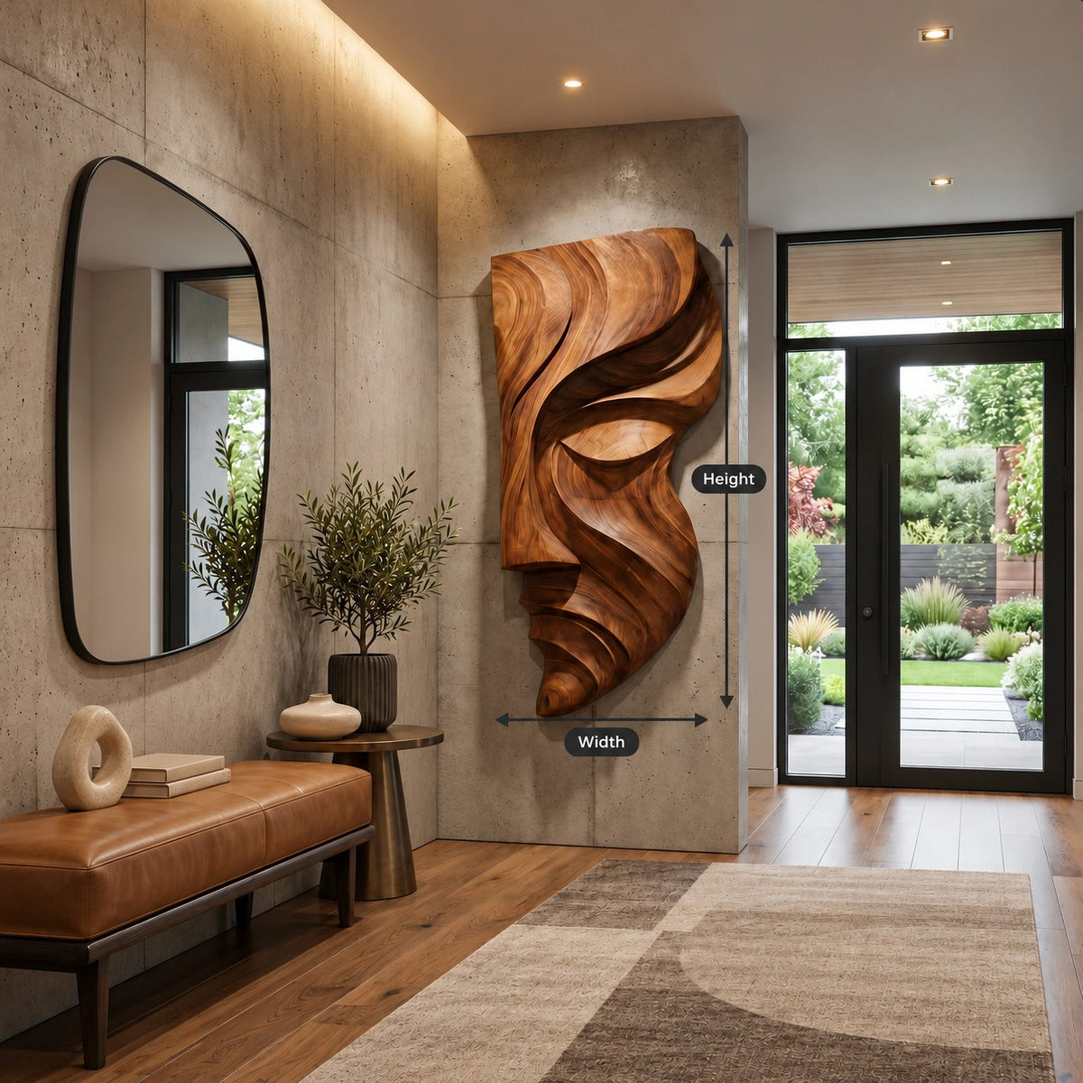 Sculptural Wood Wall Art With Carved Face Profile For Entryway