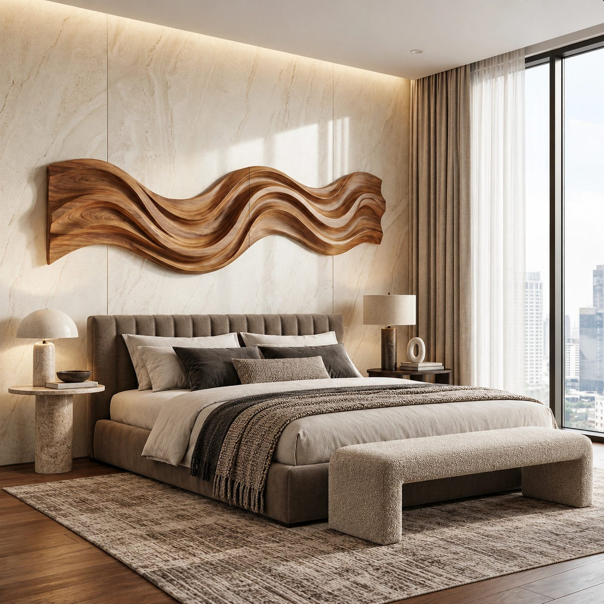 Minimalist Wood Wall Art With Flowing Ribbon Form For Bedroom