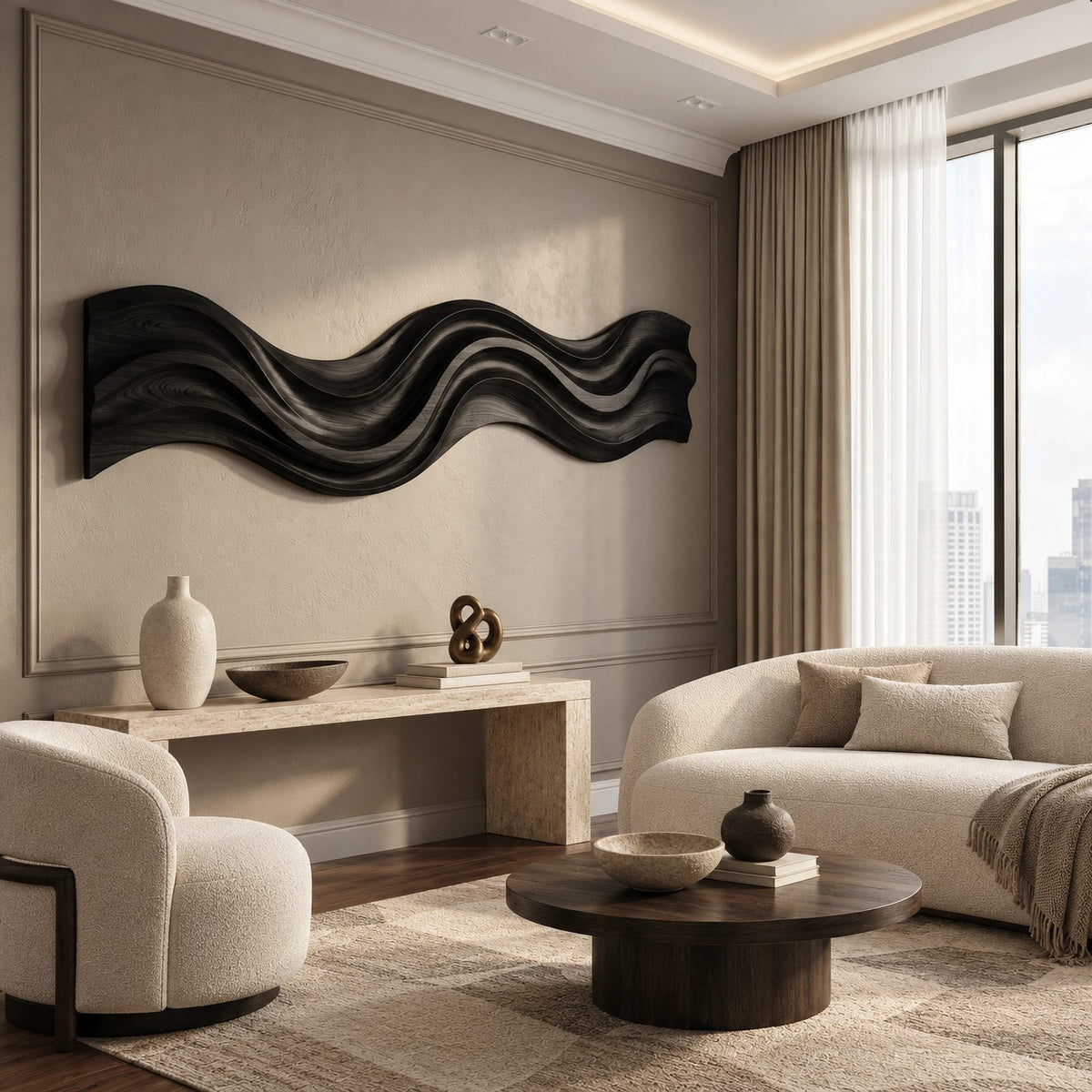 Minimalist Wood Wall Art With Flowing Ribbon Form For Bedroom