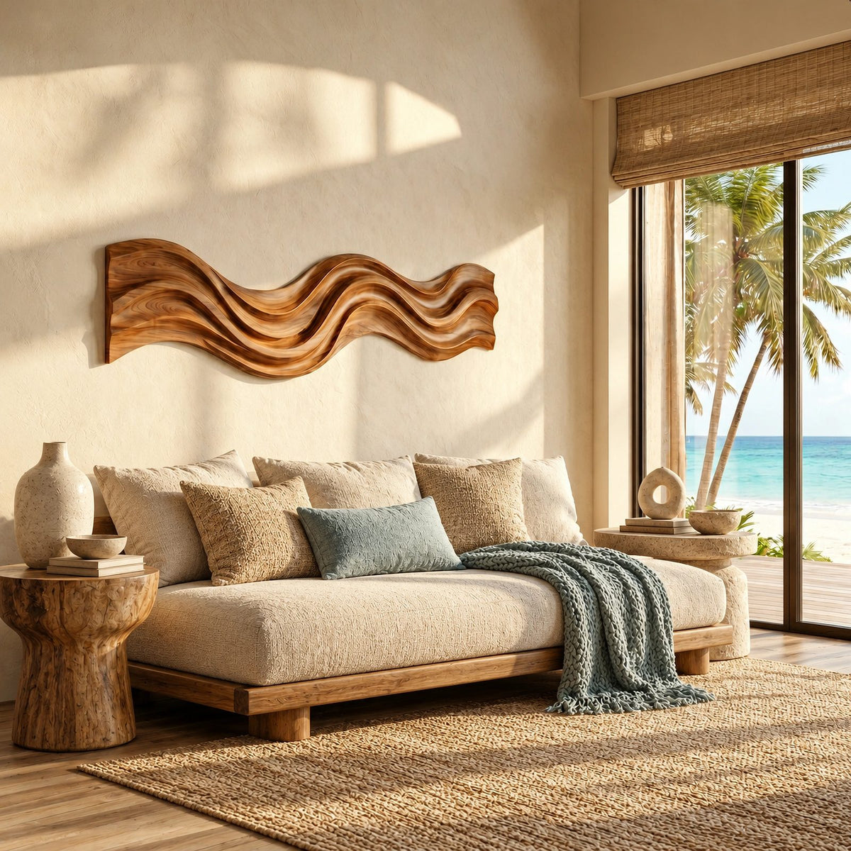 Minimalist Wood Wall Art With Flowing Ribbon Form For Bedroom