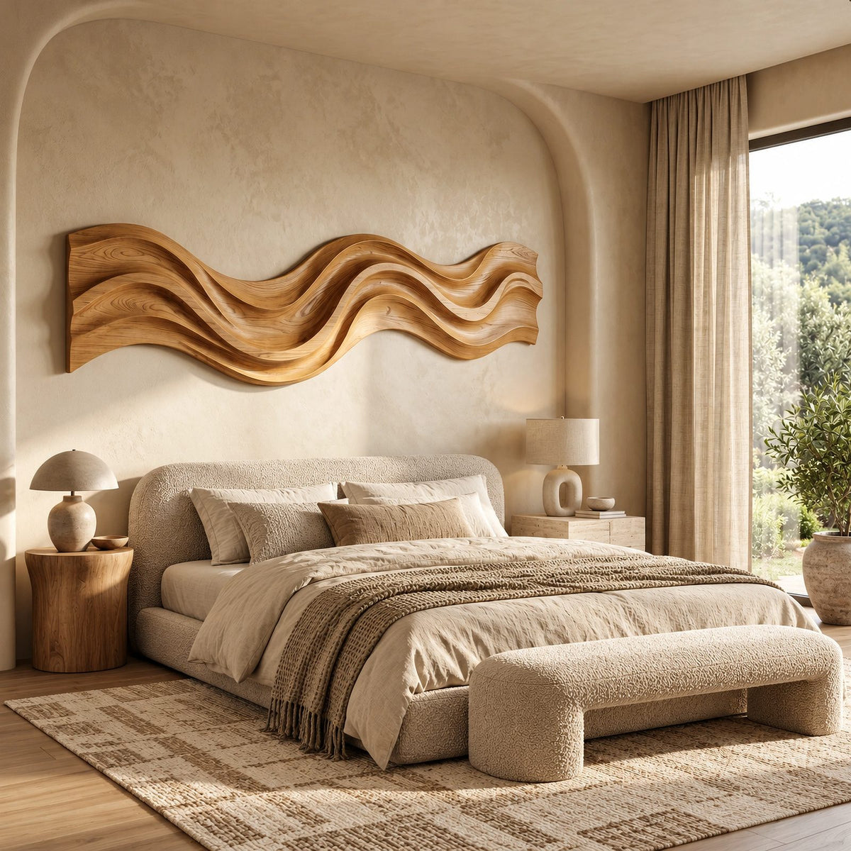 Minimalist Wood Wall Art With Flowing Ribbon Form For Bedroom