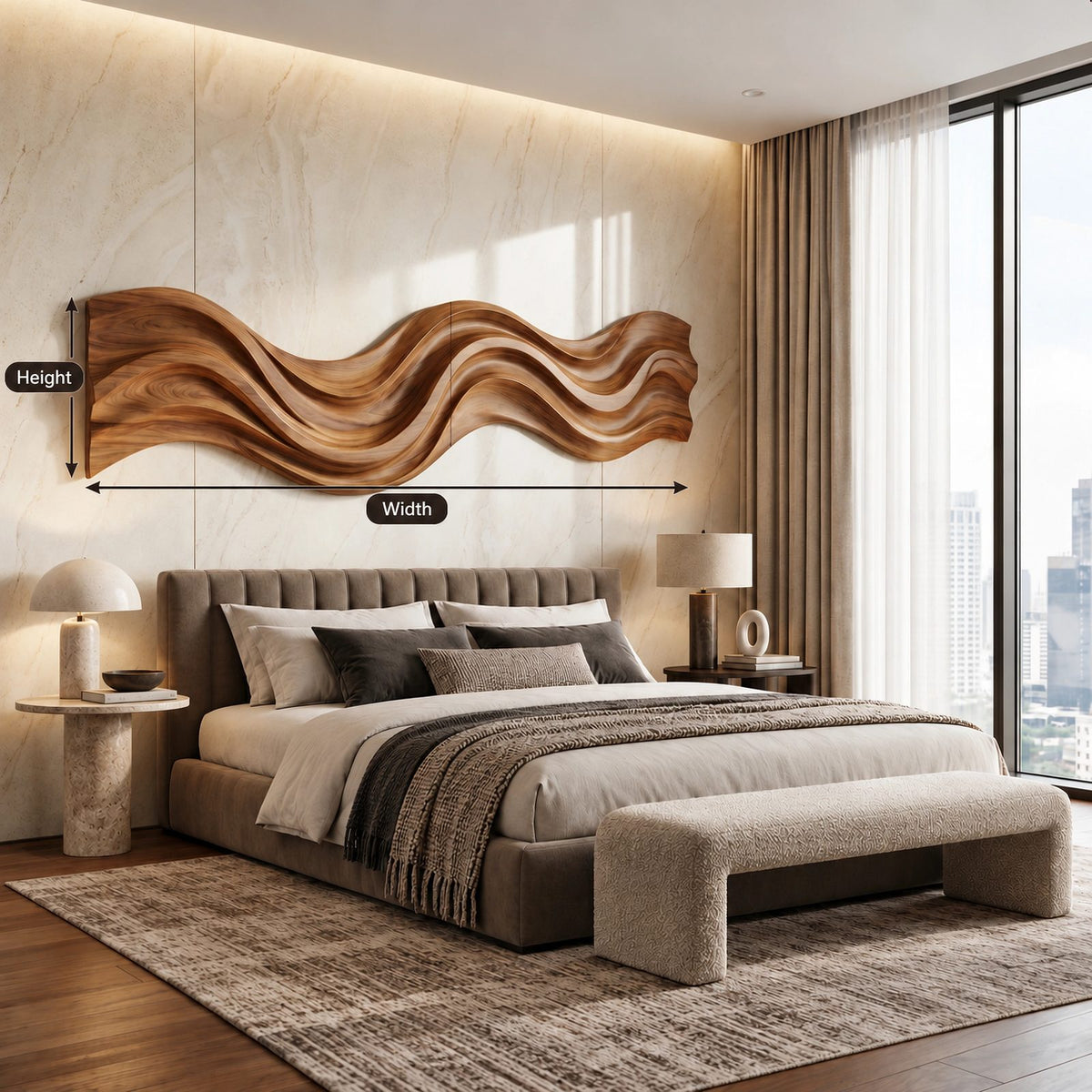 Minimalist Wood Wall Art With Flowing Ribbon Form For Bedroom