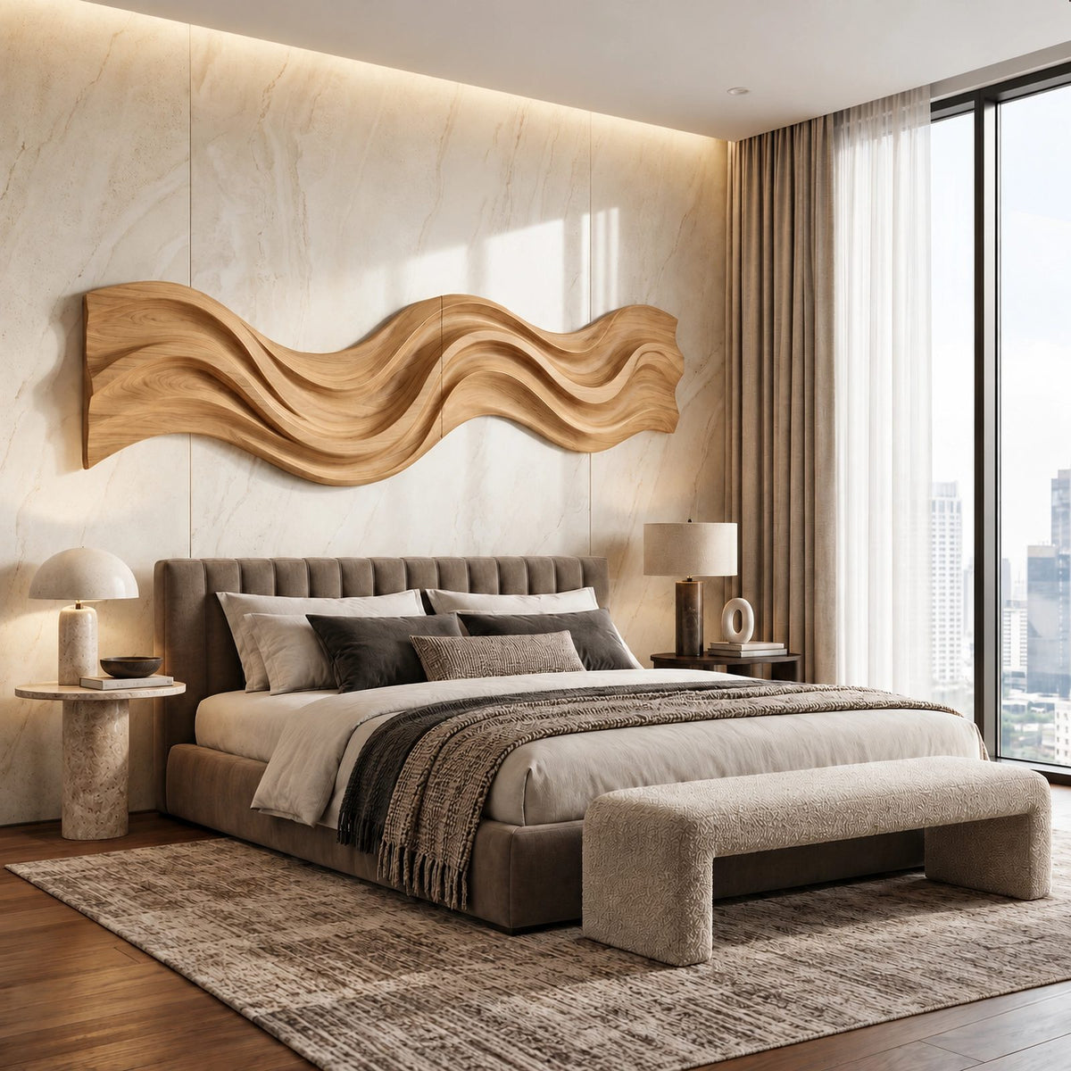 Minimalist Wood Wall Art With Flowing Ribbon Form For Bedroom