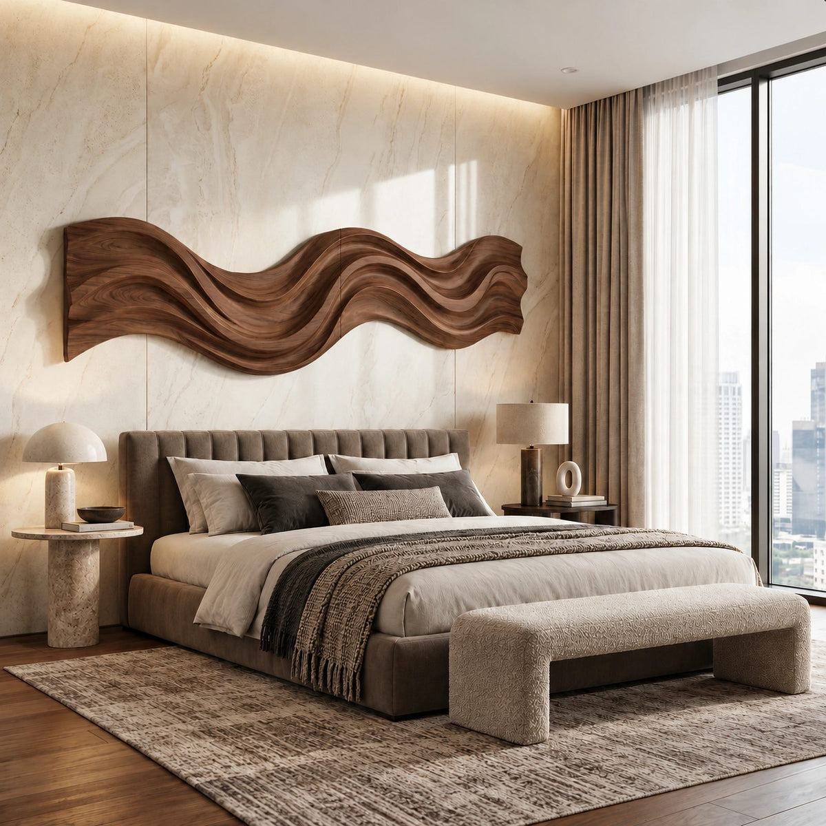 Minimalist Wood Wall Art With Flowing Ribbon Form For Bedroom