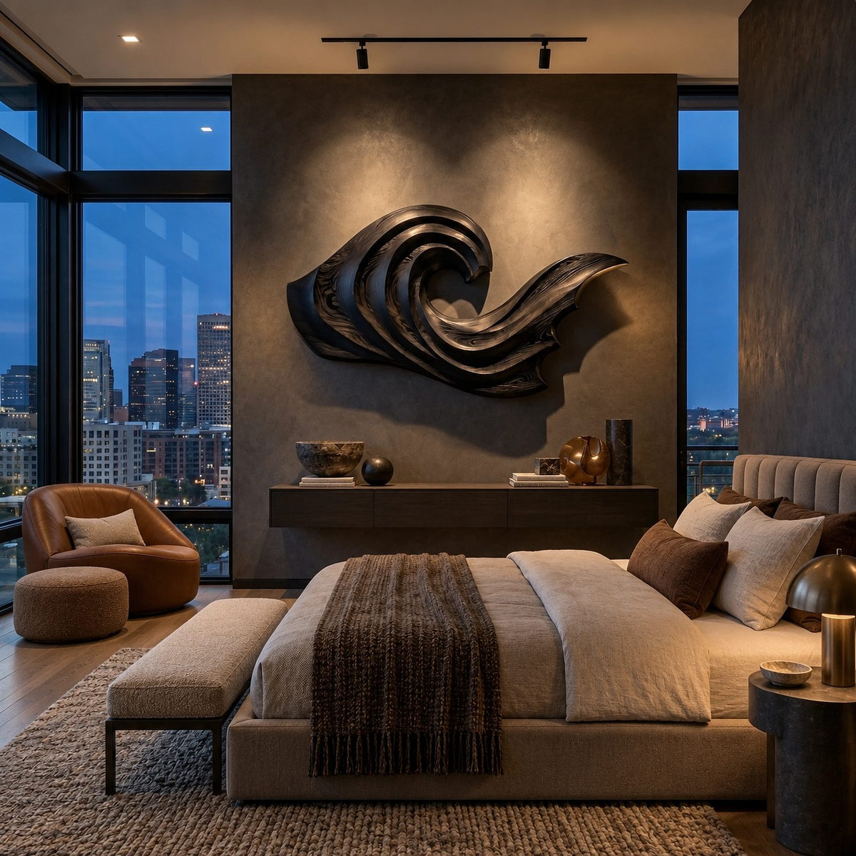 Coastal Wood Wall Art With Curling Wave Form For Living Room