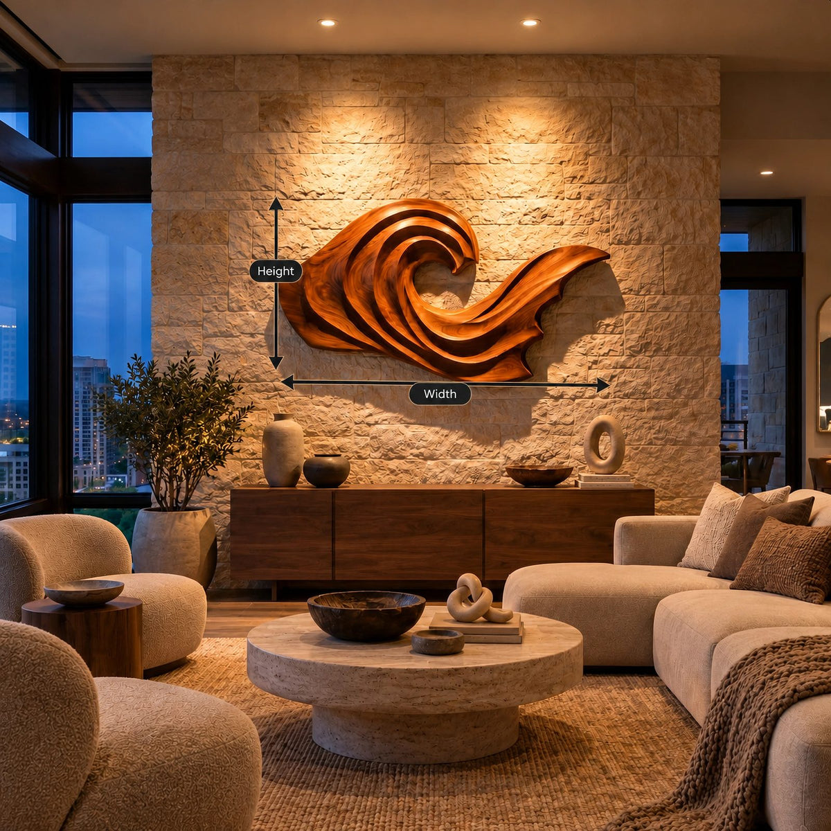 Coastal Wood Wall Art With Curling Wave Form For Living Room