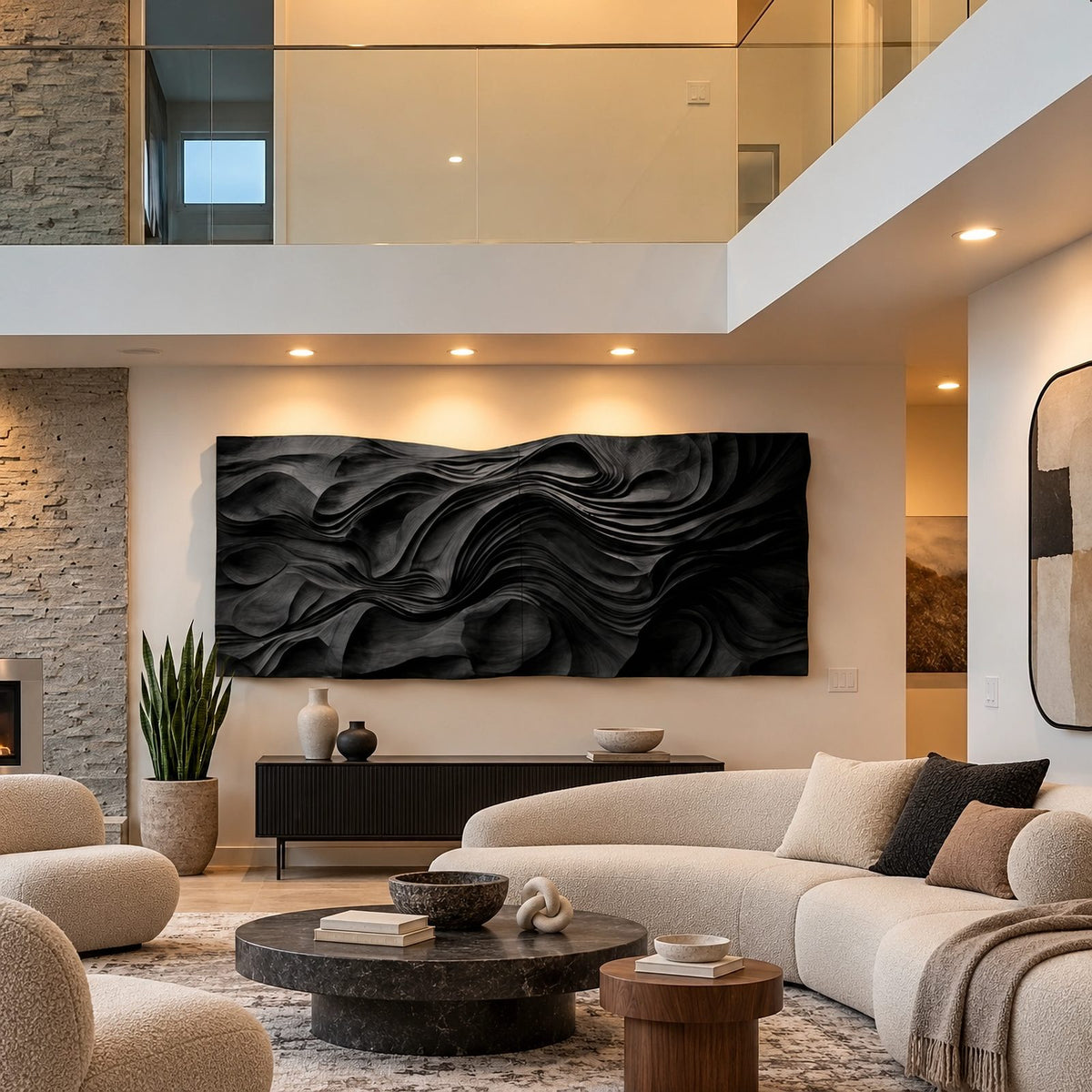 Modern Wood Wall Art With Flowing Carved Grain For Living Room