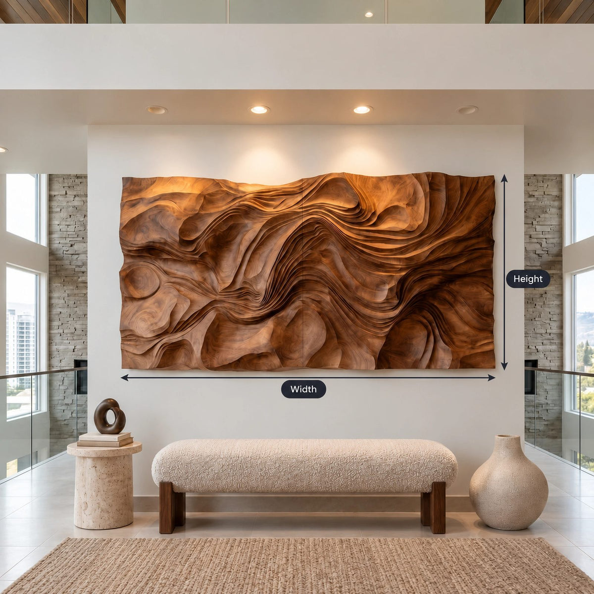 Modern Wood Wall Art With Flowing Carved Grain For Living Room
