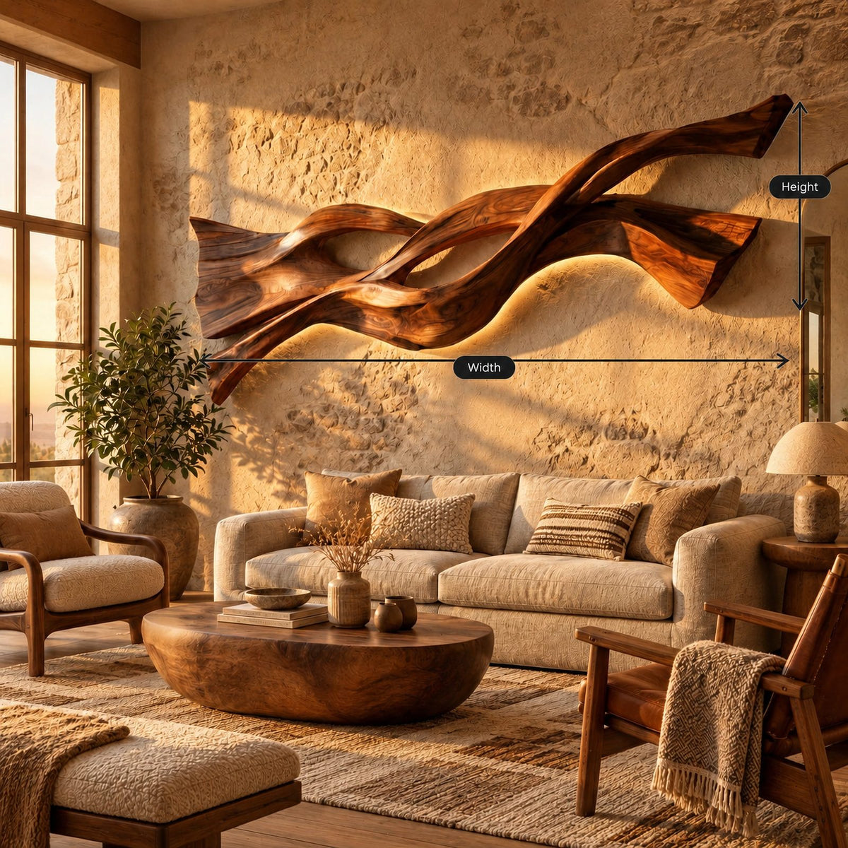 Sculptural Wood Wall Art With Twisting Branch Form For Living Room