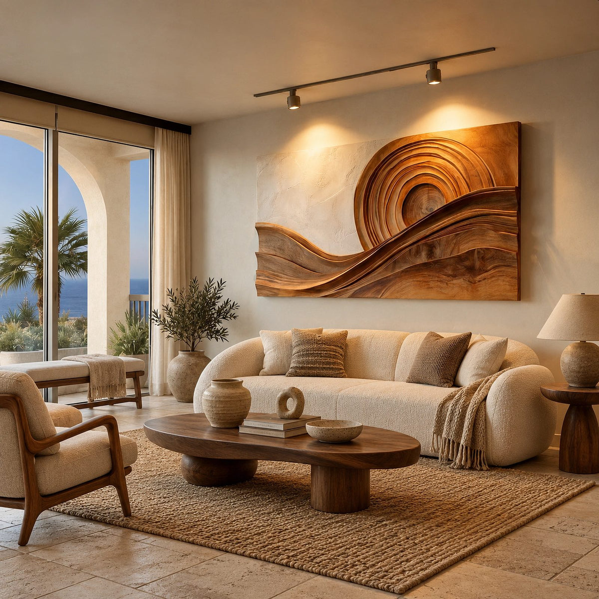 Modern Wood Wall Art With Layered Spiral Wave For Living Room