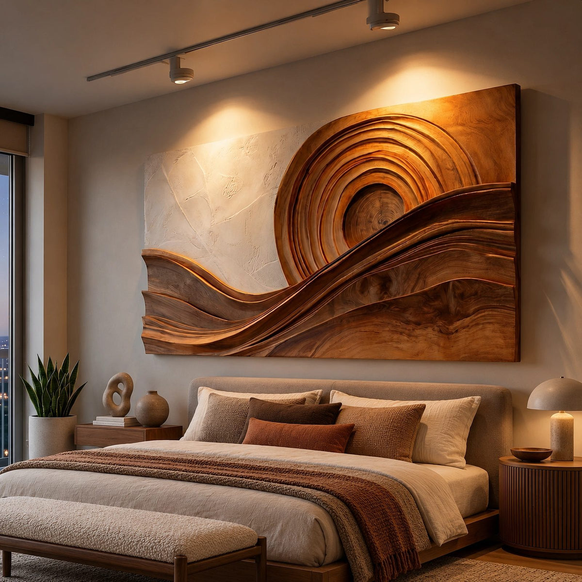 Modern Wood Wall Art With Layered Spiral Wave For Living Room