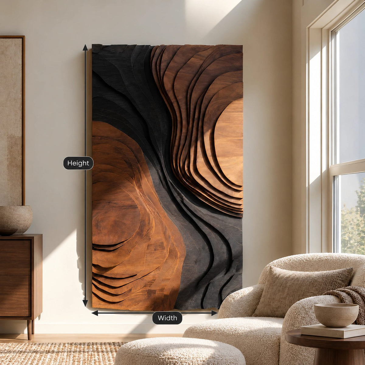 Mid Century Wood Wall Art With Organic Carved Form For Entryway