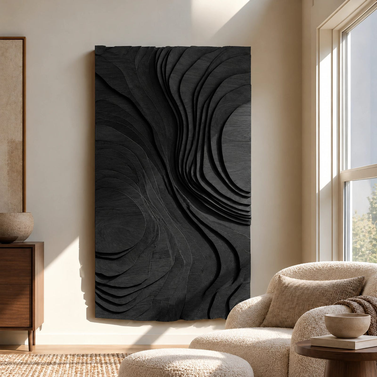 Mid Century Wood Wall Art With Organic Carved Form For Entryway