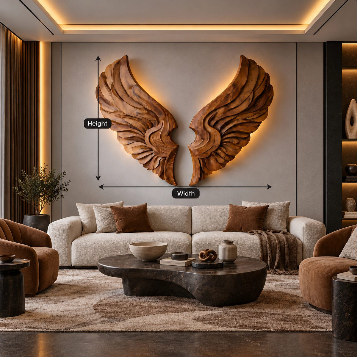 Handcrafted Wood Wall Art With Sculpted Wing Form For Living Room
