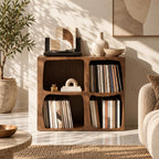 Modern Wood Cube Record Cabinet With Open Compartments For Living Room
