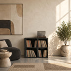 Modern Wood Cube Record Cabinet With Open Compartments For Living Room
