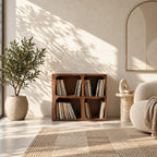 Modern Wood Cube Record Cabinet With Open Compartments For Living Room