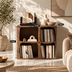 Modern Wood Cube Record Cabinet With Open Compartments For Living Room