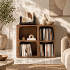 Modern Wood Cube Record Cabinet With Open Compartments For Living Room