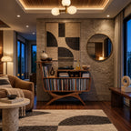 Contemporary Wood Record Stand With Flowing Open Frame For Living Room