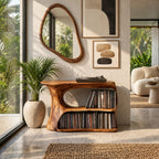 Scandinavian Wood Record Cabinet With Flip Top Lid For Living Room