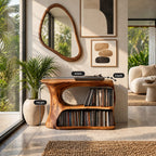 Scandinavian Wood Record Cabinet With Flip Top Lid For Living Room