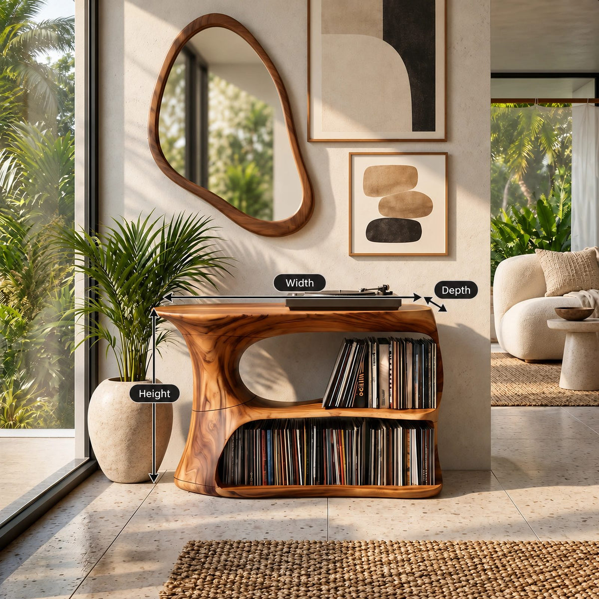 Scandinavian Wood Record Cabinet With Flip Top Lid For Living Room
