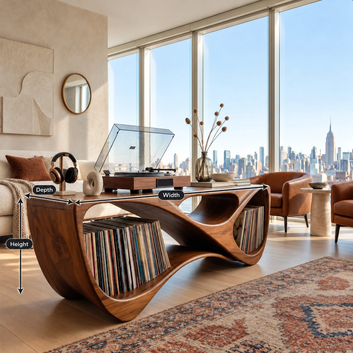 Contemporary Looped Wood Record Console For Living Room