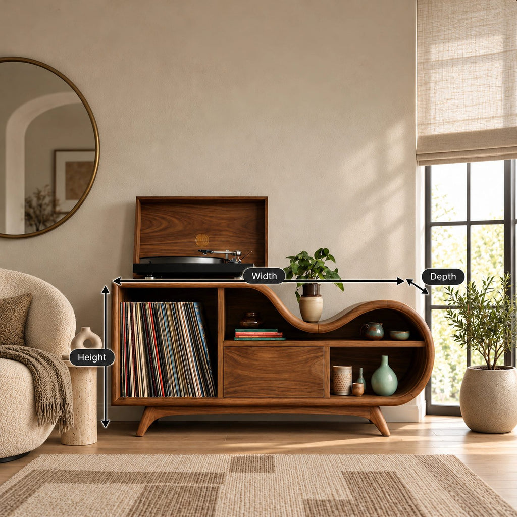 Organic Undulating Wood Record Cabinet For Living Room