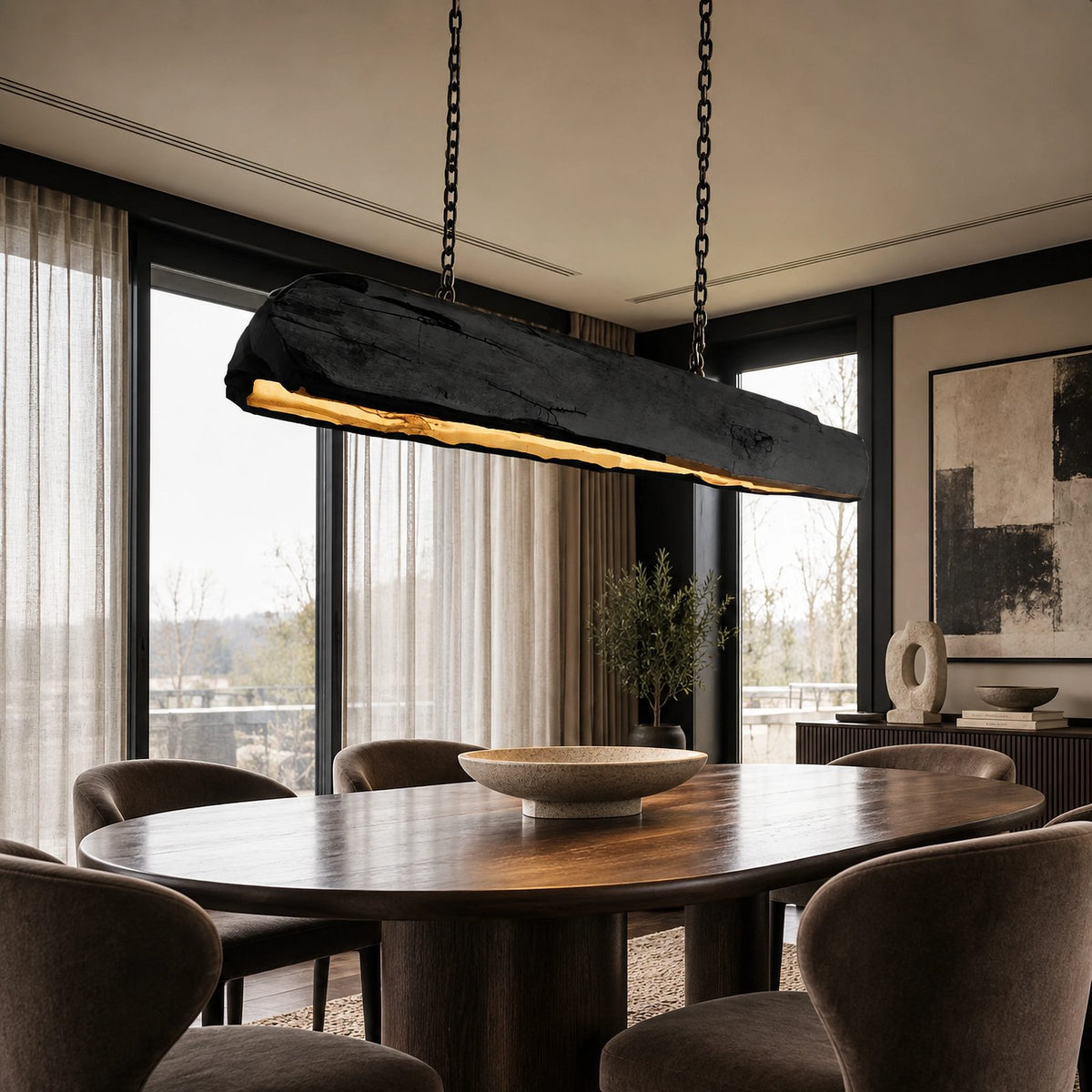 Farmhouse Live Edge Wood Beam Pendant Light For Kitchen