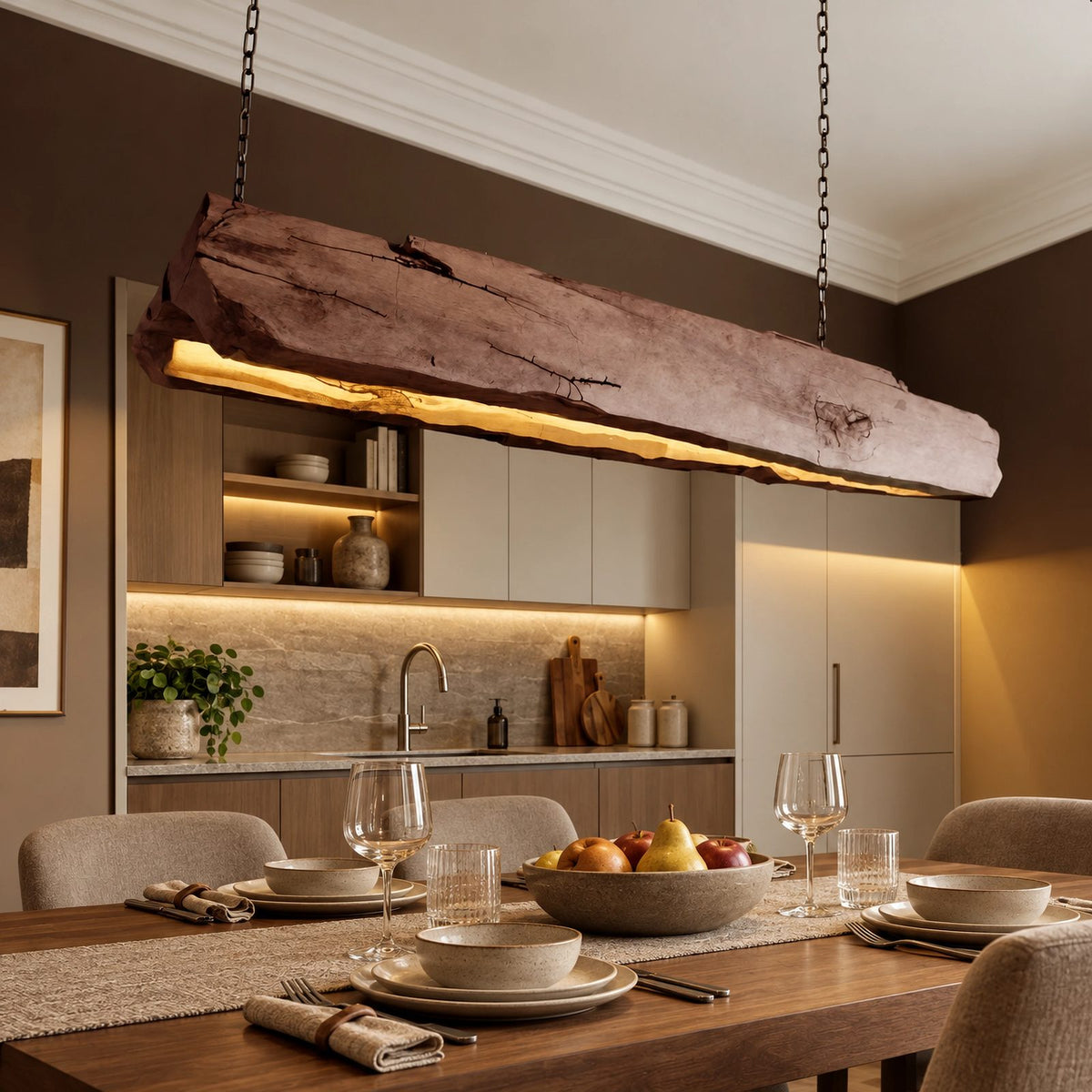 Farmhouse Live Edge Wood Beam Pendant Light For Kitchen
