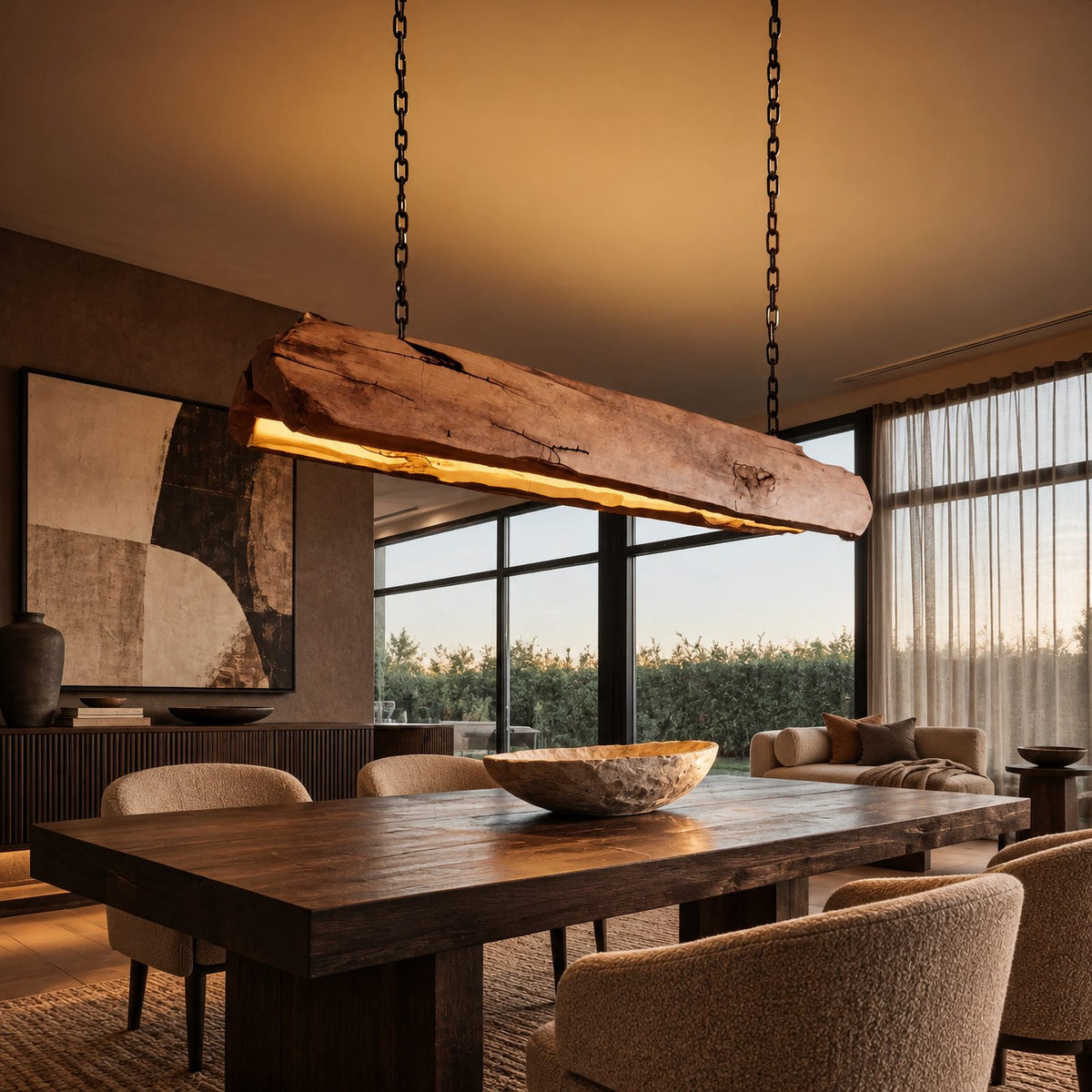 Farmhouse Live Edge Wood Beam Pendant Light For Kitchen