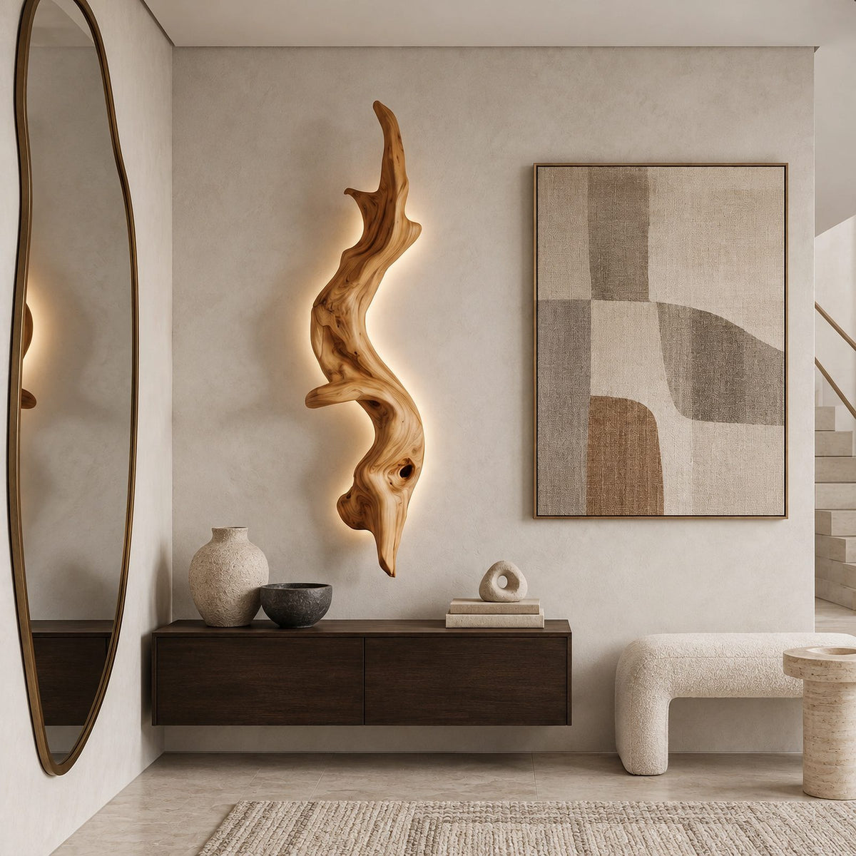 Organic Wood Wall Sconce With Flowing Silhouette For Bedroom
