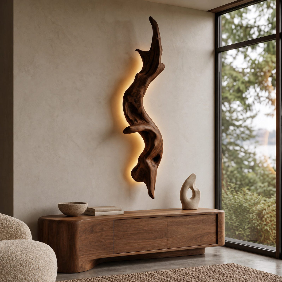 Organic Wood Wall Sconce With Flowing Silhouette For Bedroom