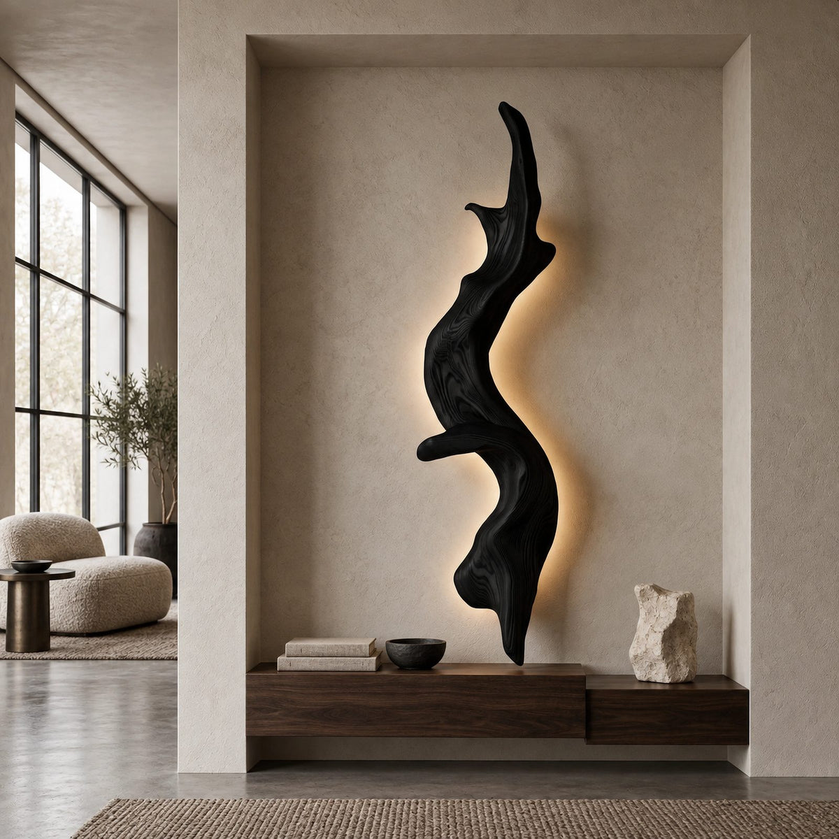 Organic Wood Wall Sconce With Flowing Silhouette For Bedroom