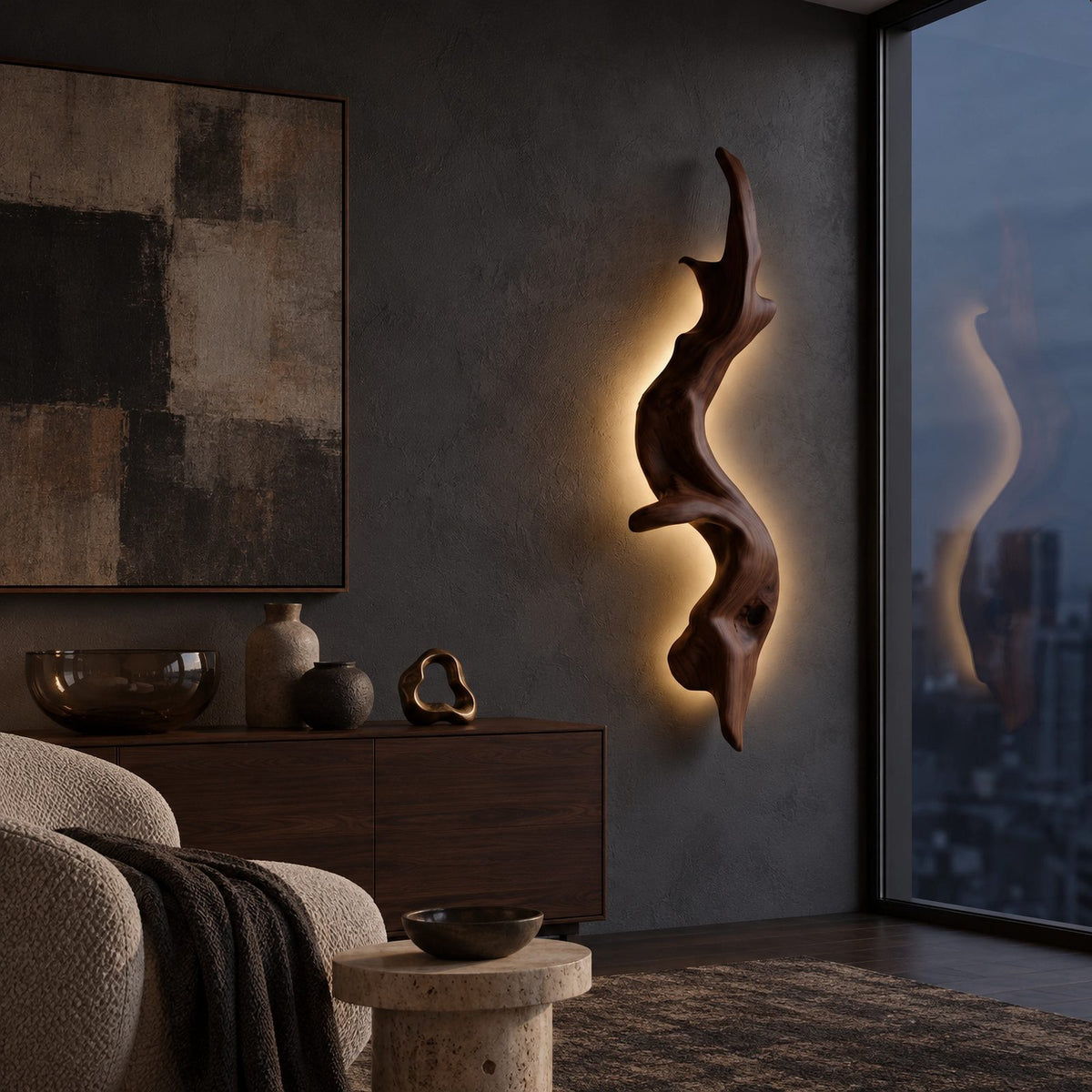 Organic Wood Wall Sconce With Flowing Silhouette For Bedroom