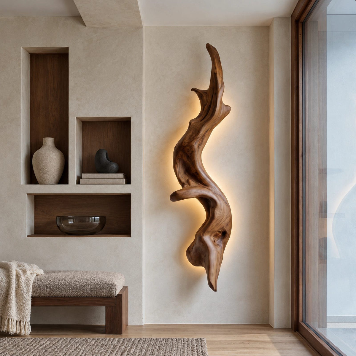 Organic Wood Wall Sconce With Flowing Silhouette For Bedroom