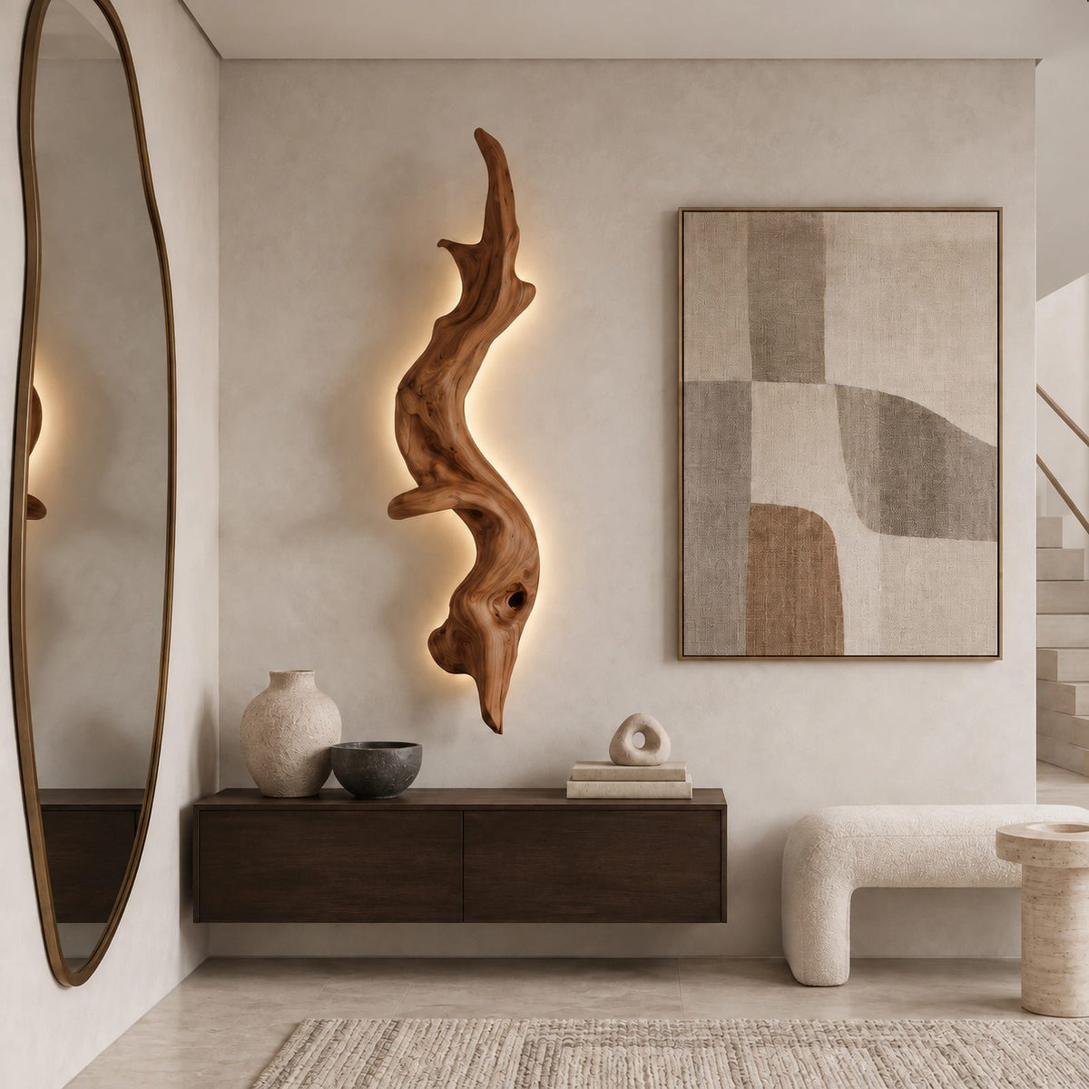 Organic Wood Wall Sconce With Flowing Silhouette For Bedroom