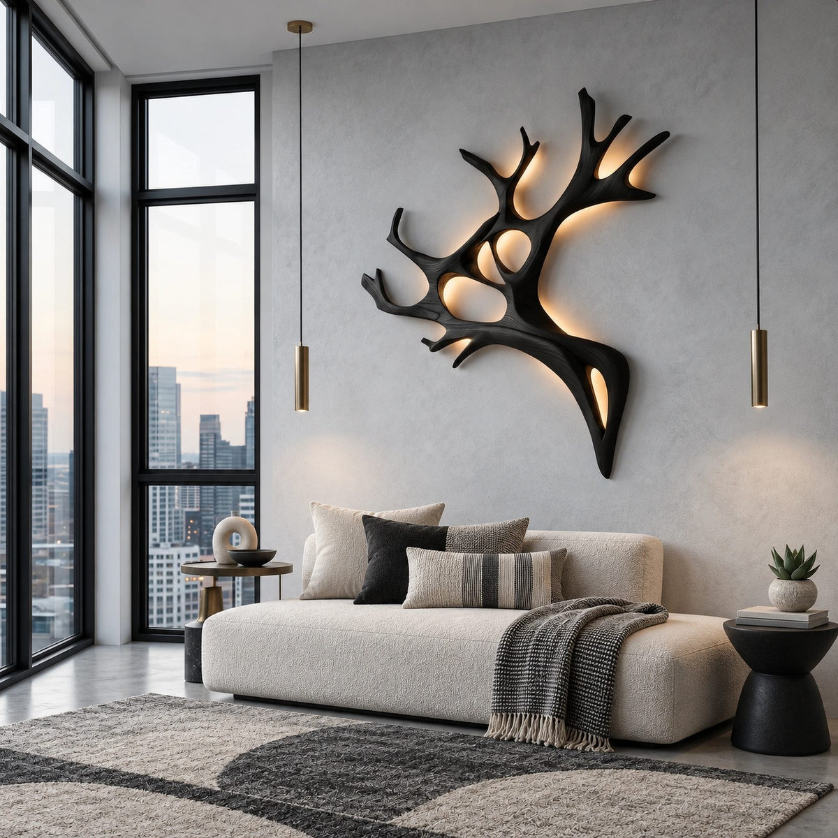 Sculptural Carved Wood Antler Wall Light For Bedroom
